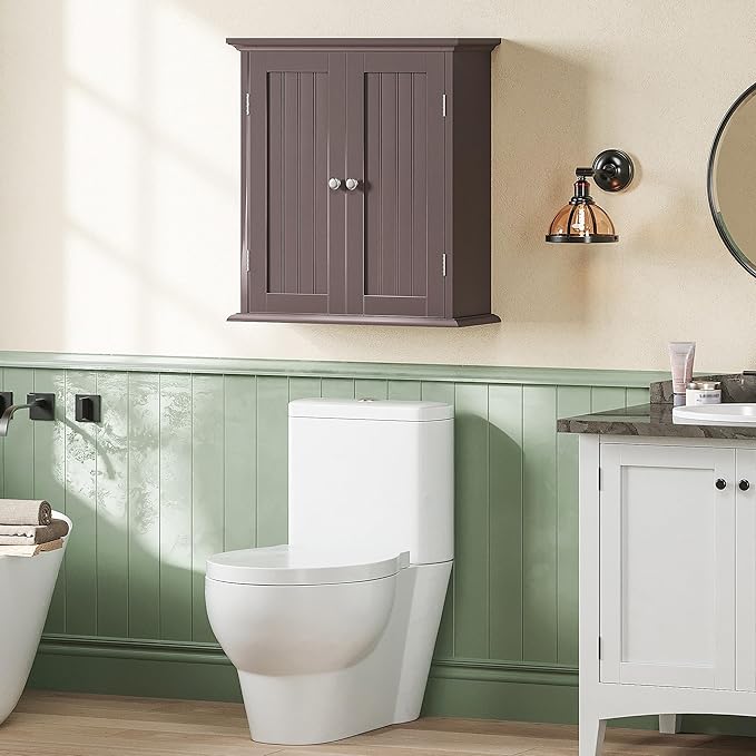ChooChoo Bathroom Wall Cabinet, Over The Toilet Space Saver Storage Cabinet, Medicine Cabinet with 2 Door and Adjustable Shel