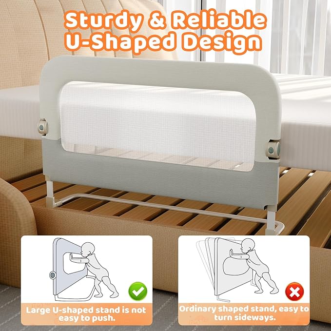 omzer Bed Guard Rail for Toddlers - 32inch Folding up & Adjustable Heights Baby Bed Safety Rails - Portable Toddler Bed Barri