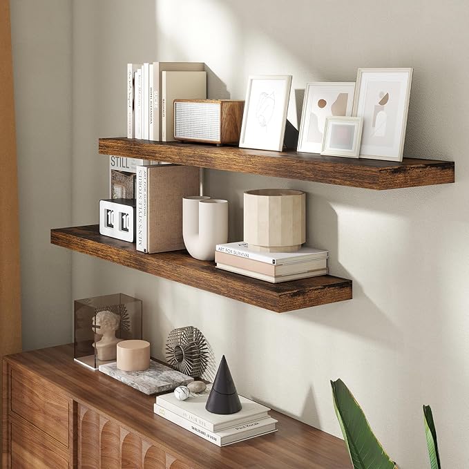 48 Inch Floating Shelves for Wall, 8 Inch Deep Floating Shelf for Storage & Display, Wall Mounted Shelf with Invisible Bracke