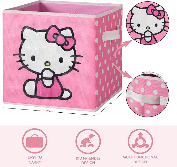 Hello Kitty Set of 2 Durable Storage Cubes with Handles, 10"x10"x10" Cubes