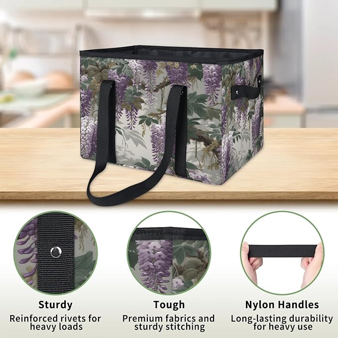 Reusable Grocery Bags Heavy Duty Shopping Bags Foldable Large Tote Bags with Long Handles & Hard Bottom