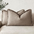 Foindtower Set of 2 Decorative Linen Fringe Lumbar Throw Pillow Covers Boho Farmhouse Cushion Cover with Tassels Soft Accent 