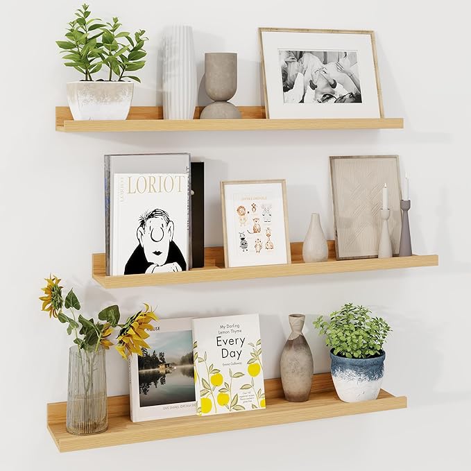 Axeman 30 Inch Floating Shelves | Oak Picture Ledge Shelf Set of 3 | Rustic Wood Wall Shelves with Lip | 30" Oak Picture Shel