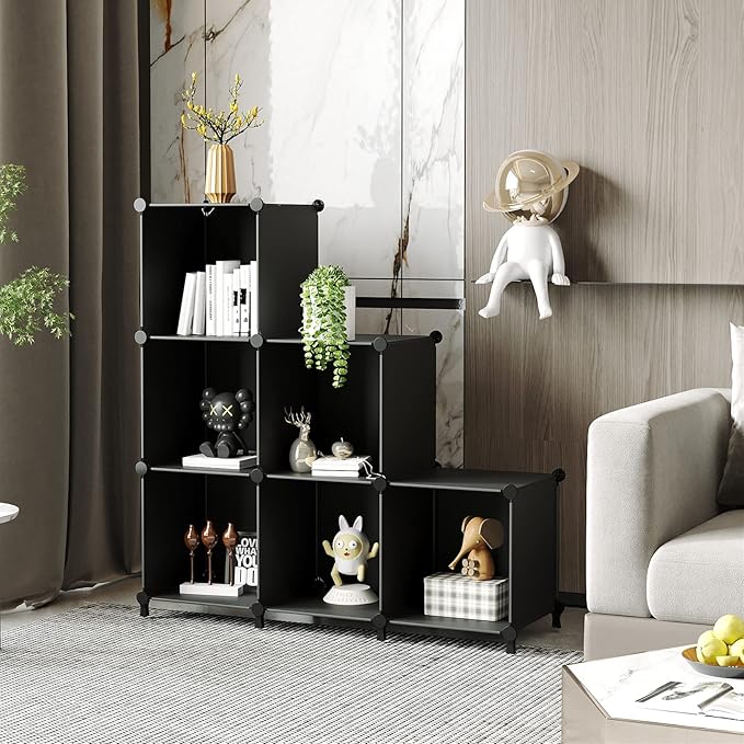 AWTATOS Cube Storage Organizer, Storage Cubes Shelves Bookshelf, 6 Cube Closet Organizers and Storage, DIY Stackable Plastic 