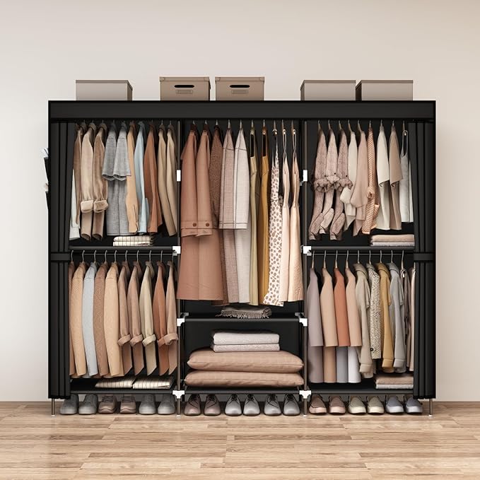MOGELAFOO 83" Closet Wardrobe, Portable Closet for Bedroom, Freestanding Clothes Rack with Non-Woven Fabric Cover, 5 Hanging 