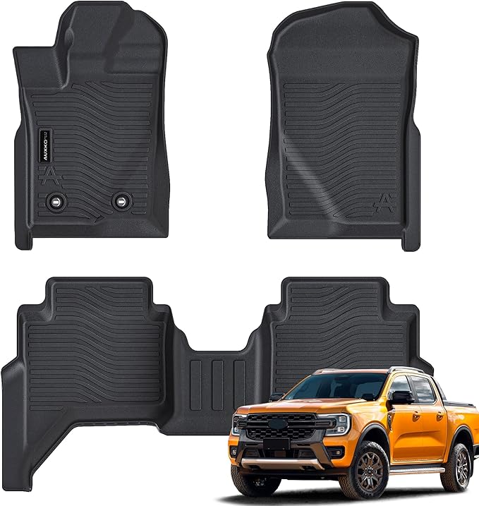 Auxko All Weather Floor Mats Fit for Ford Ranger 2025 2024 TPE Rubber Liners Set Ranger Accessories All Season Guard Odorless Anti-Slip Floor Mats