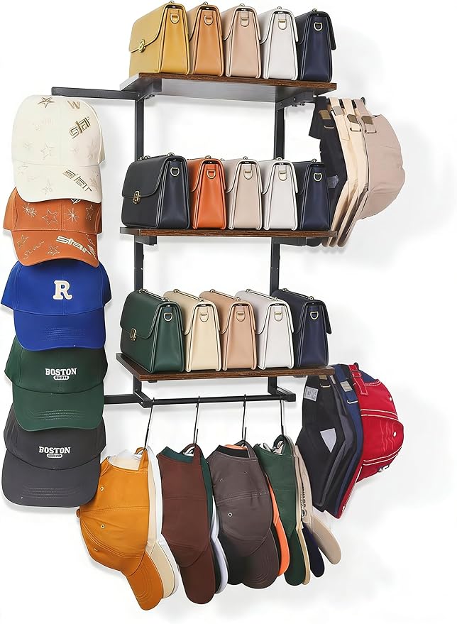 Keebofly Hat Rack for Wall with Shelf, Hat Holder Organizer for 100+ Caps Bennies,Hat Storage with Perfumes & Cosmetics Displ