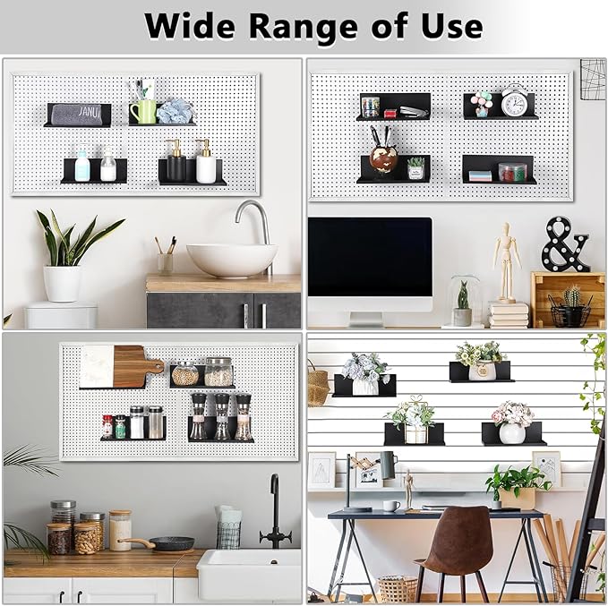 Kokone 6 Pack Magnetic Pegboard Shelves with Lip Around The Edge, 10x4.3 Inch Metal Peg Board Shelves Accessories for Storing