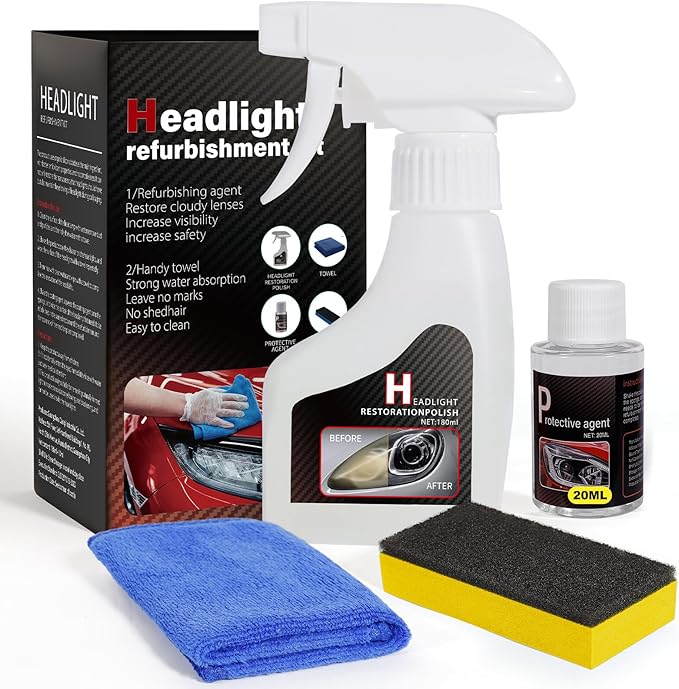 Advanced Car Headlight Restoration Kit: Erase Yellowing & Oxidation Restores Clarity with Long-Lasting UV & Hydrophobic Ceram