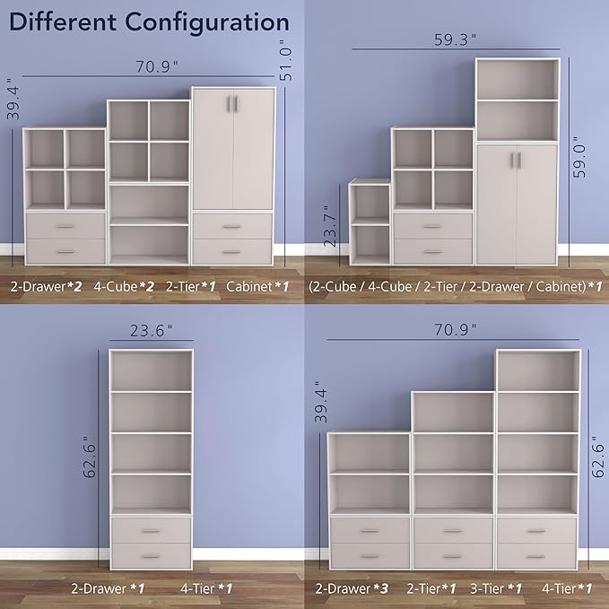 Homes: Inside + Out Apexa 4-Tier Cube Storage Organizer Shelves, Stackable Wood Bookcase Fits Cubby Bins for Organization, Do