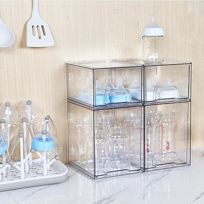 Vtopmart 7.6" H Clear Stackable Storage Drawers, 2 Pack Plastic Organizers Bins for Skincare, Cosmetics,Beauty Supplies,Ideal