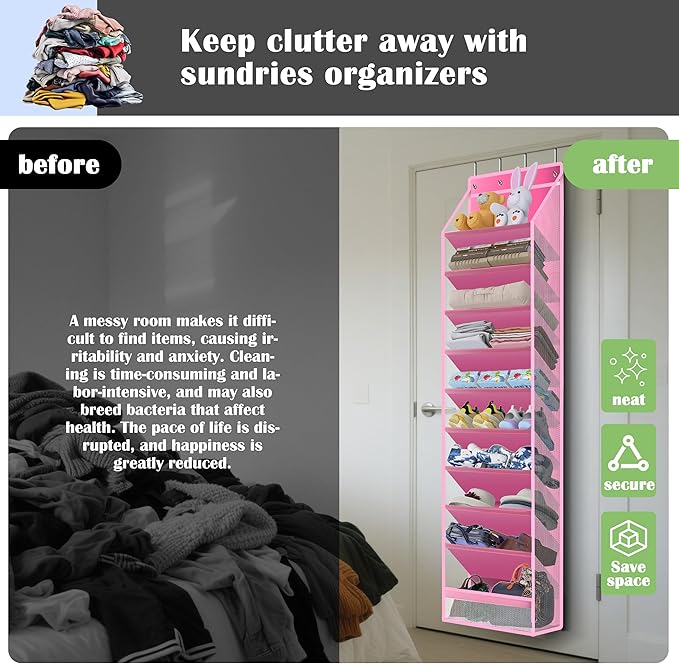 10 - Pocket Over - the - Door Hanging Shoe Organizers & Rack, Made of Sturdy 600D Oxford + Non - Woven Fabric, Space - Saving