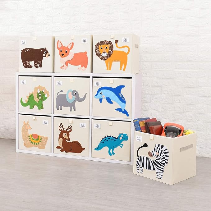 CLCROBD Foldable Animal Cube Storage Bins Fabric Toy Box/Chest/Organizer for Toddler/Kids Nursery, Playroom, 13 inch (Cute El