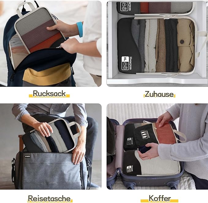 Compression Packing Cubes 8 Set, Dual Zipper Compression Packing Cubes for Travel, See-Through Mesh Packing Bags for Suitcase