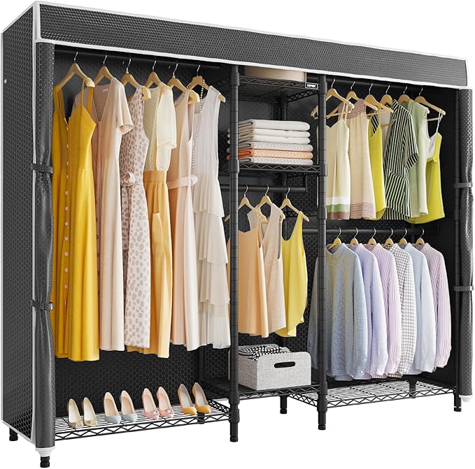 VIPEK Classic V6C Heavy Duty 5 Tiers Wire Garment Rack Large Size Wardrobe Closet Black Metal Clothing Rack with Black Oxford