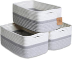 NaturalCozy 13.5”x8.5”x5.5” Storage Baskets for Shelves 3 Pack | Cotton Rope Woven Small Baskets for Organizing | Small Stora