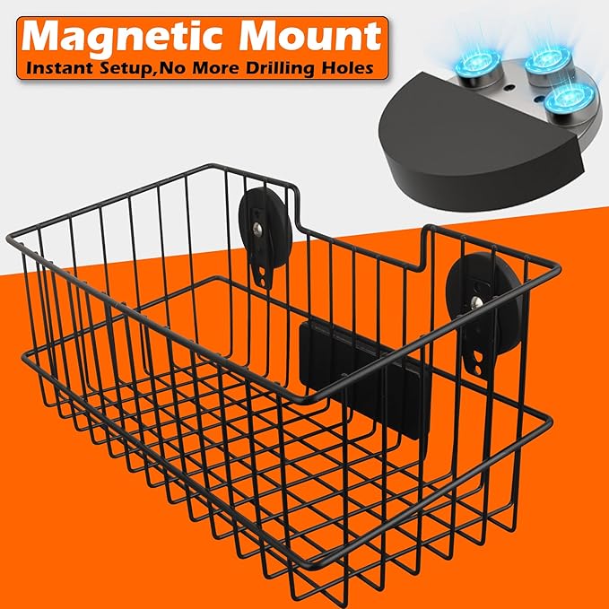 MUTUACTOR Heavy Duty Metal Wire Baskets,Magnetic Mount Hanging Wall Basket Storage,Extra Large Magnet Metal Wall Basket For O
