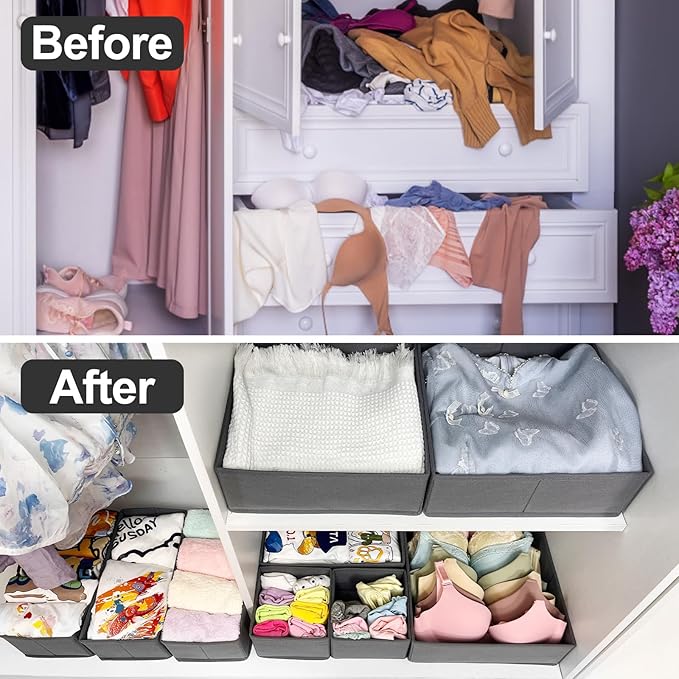 homyfort 12 Pack Dresser Drawer Organizers and Storage Bins for Clothing, Baby Clothes, Bra, Underwear, Socks (Grey)