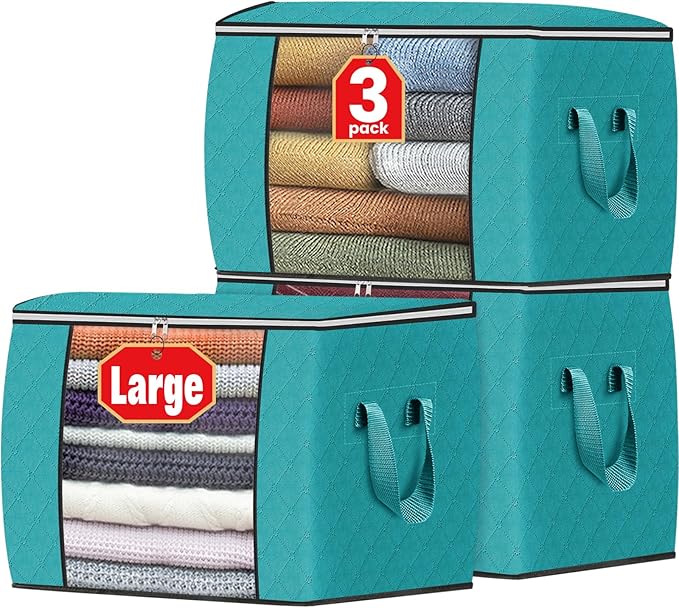 Fab totes 24 Gallons Clothes Storage, Foldable Thick Fabric Blanket Storage Bags, Containers for Organizing Bedroom, Closet, 