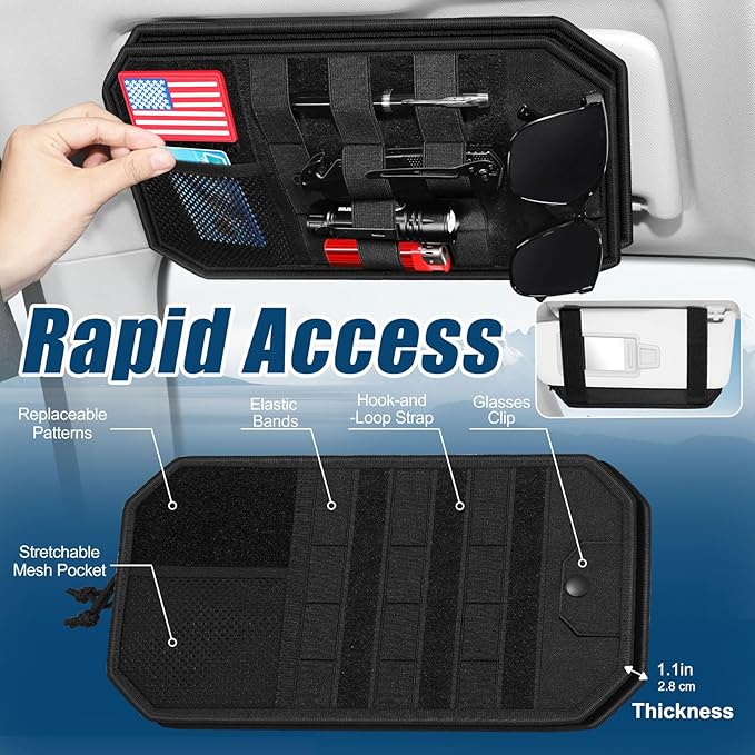Car Sun Visor Organizer, Car Visor Organizer with Multi-Pocket Net Zipper, Sun Visor Storage with Multiple Storage Compartments for Universal Most Vehicles, 1 Pcs, Black