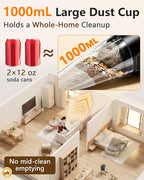 PowerSpeed CleanView Portable Handheld Vacuum - 16000Pa Strong Suction Powerful with 1000mL Dust Cup and LED Light - Cordless