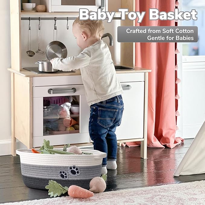 Dog Toy Basket Gift Basket Empty, Woven Storage Baskets for Towels, Cute Dog Storage Bins with Handles, Small Cotton Rope Bas