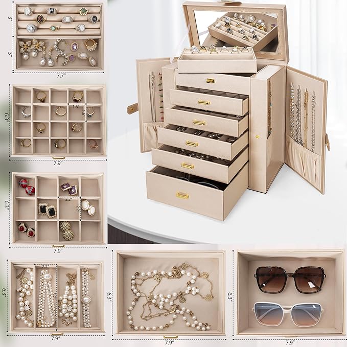 AKOZLIN Huge Jewelry Box Organizer Functional Extra Large Leather Jewelry Storage Case for Women Girls Ring Necklace Earring 