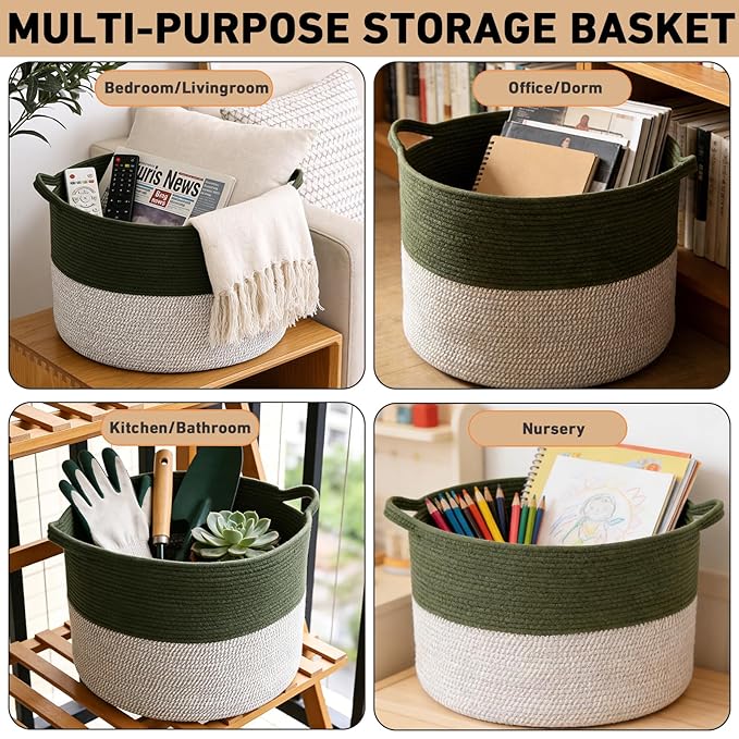115L Large Blanket Basket,23.6" L x 23.6" W x 15.7" H Rope Woven Baskets with Handles, Toys Storage Bins,Laundry Basket Perfe