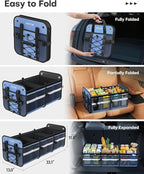 HOTOR Trunk Organizer - 3-Compartment Car Organizer and Storage with Cooler Bag, Foldable Car Storage Organizer for SUV with