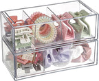Hipiwe 2-Tier Acrylic Storage Drawer Stackable Box Hair Accessories Organizer Clear Desktop Organizer with Removable Dividers