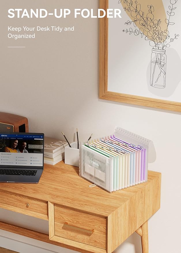 ABC life 12 Pockets Accordion File Organizer Expanding File Folders, Portable Monthly Bill Receipt Document Organiser, Expand