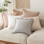Foindtower Set of 2 Decorative Linen Fringe Throw Pillow Covers Boho Farmhouse Cushion Cover with Tassels Soft Accent Pillowc