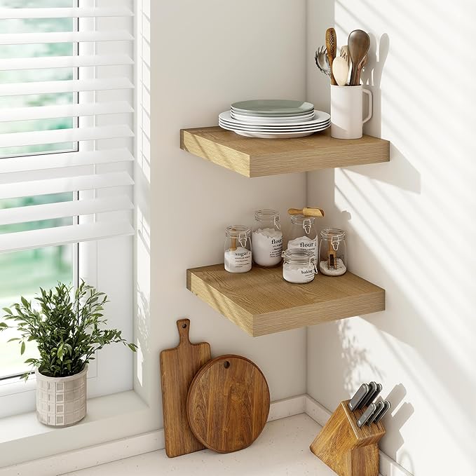 Vivelove 12 Inch Deep Floating Shelves 12 inch Long, 2 Inch Thick Wall Shelves with Invisible Brackets, Shelf for Bedroom Bat