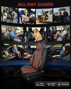 FREESOO Black Brown Front Car Seat Covers - Faux Nappa Leather Seat Covers for Cars, with Carbon Fiber Texture Seatbelt Pads,