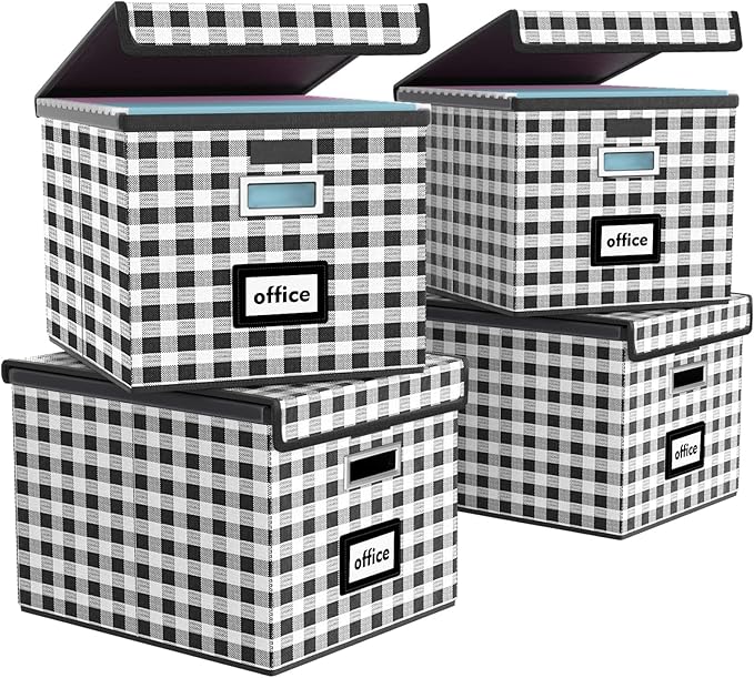 Huolewa Decorative File Organizer Boxes Office Document Storage with Lids, Linen File Storage Organizer Boxes, Universal Hang