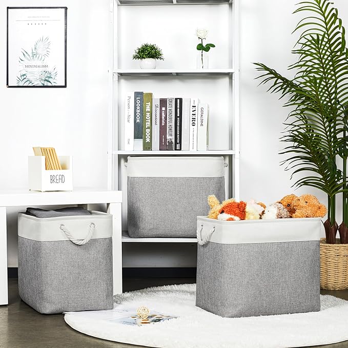 Bidtakay Extra Large Storage Baskets for Organizing 17x12x15.1 inch 3-Pack Fabric Closet Organizers Storage Bins with Handles