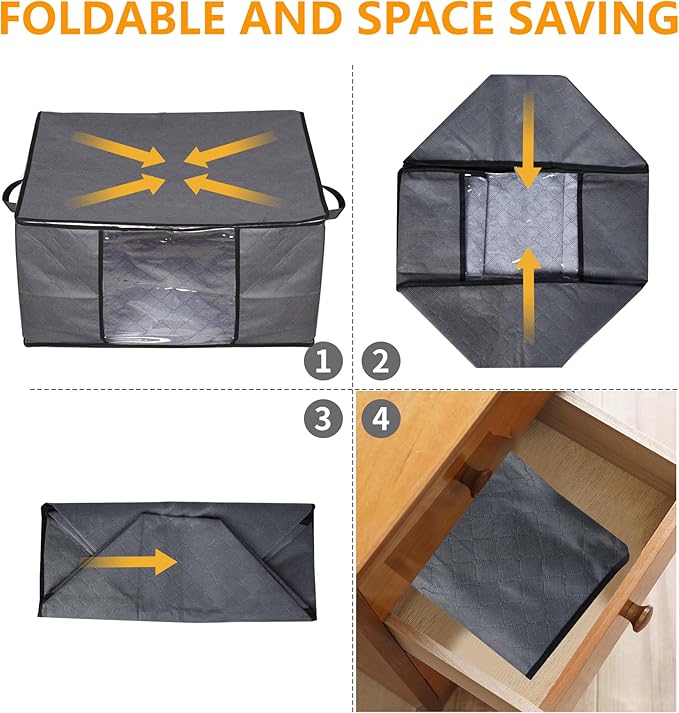 90L Large Blanket Storage Bags, 8 Pack Clothes Storage Bag Comforter Storage Bin with Reinforced Handle and Lid Foldable Clos