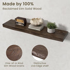 Fun Memories Floating Shelves for Wall Decor Set of 2-36 Inch Solid Elm Wood Live Edge - Rustic Walnut Wall Shelves with Invi