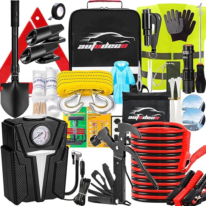 AUTODECO Roadside Car Emergency Kit - 136Pcs Premium Heavy Duty Car Safety Kit Emergency Kits for car