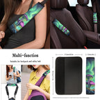 Galaxy Mushroom Car Seat Cover Full Set with Steering Wheel Cover Seat Belt Strap Pads Armrest Pad Coasters Keychain Lipstick Holder 13 PCS Automobile Accessory Interior Decor