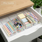 Qilinba 8 PACK Drawer Organizer Bins Bathroom Deep Drawer Organizer Tray for Cutlery Vanity Make-up, Clear Stackable Storage 
