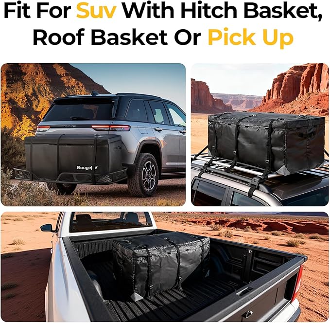 BougeRV Hitch Cargo Carrier Bag Waterproof/Rainproof for Car Truck SUV Vans Rear Mount Trays and Baskets 48'' L x 20'' W x 22'' H
