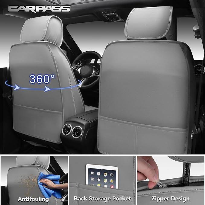 CAR PASS Nappa Leather Car Seat Covers Front Seats, Luxury Seat Protector for Cars, Waterproof Anti-Slip Seat Cushion Airbag 