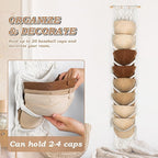 Macrame Hat Hangers for Wall Handmade Boho Baseball Cap Hanger Hand Knitting Cap Organizer Hat Holder for Wall Over Door Ball