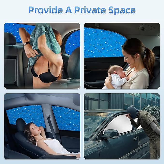 Aokway Side Window Sunshade Sun Shade for Car Window Double Thickness Auto Windshield Sunshades Curtain Universal Fit for Driver for Baby UV Protection (Blue, Front+Rear Side 4Pcs)