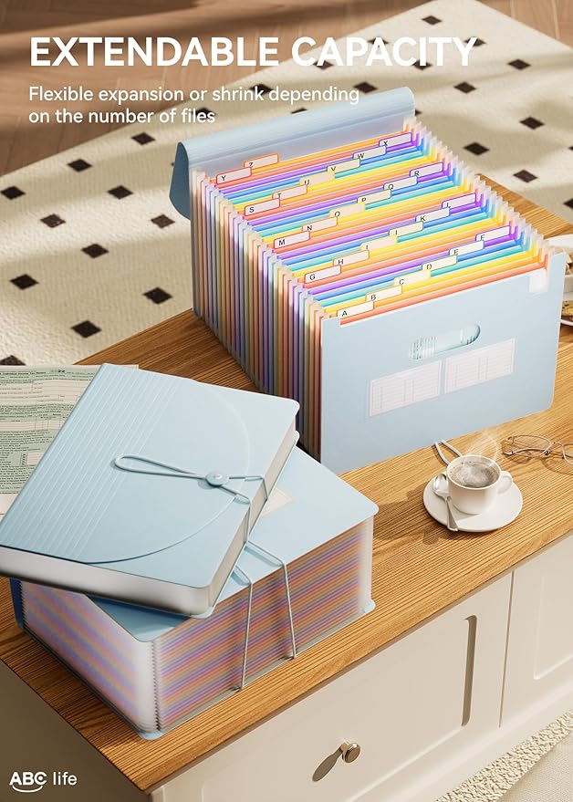 ABC life 26-Pocket Accordion File Organizer, Expanding File Folder, Letter/A4 Size Plastic Monthly Bill & Tax Receipt Holder 