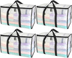 BALEINE 4-Pack Oversized Moving Bags with Reinforced Handles, Heavy-Duty Storage Tote for Clothes, Moving Supplies (Clear, 4-