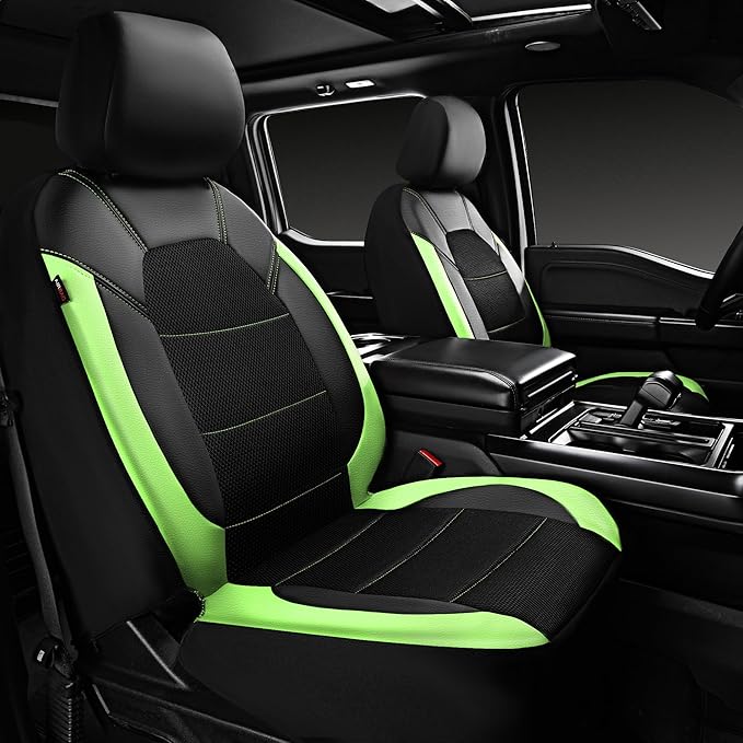 CAR PASS Leather Car Seat Covers Front Seats only, with Air Mesh Front Seat Covers Breathable, Cool Automotive Seat Covers 2 