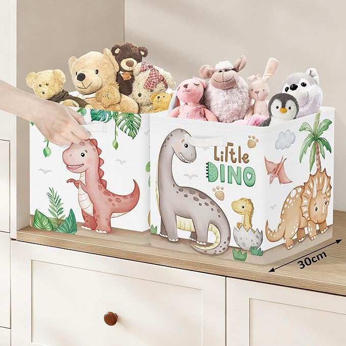 Clastyle Dinosaurs Storage Cube Organizer Set Plants Closet Clothes Cube with Metal Frame Foldable Parents Organizer Storage 