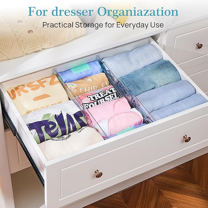 Vtopmart 18 Pack Drawer Dividers for Clothes, 4" High 10.2"-16.5" Adjustable Expandable Dresser Drawer Organizer, Clear Plast